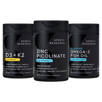 Thumbnail for Sports Research® Multivitamin Pack - Highly Absorbable Zinc Picolinate 50mg, Vitamin D3 5000iu + K2 100mcg, and Alaskan Omega-3 Fish Oil 1250mg