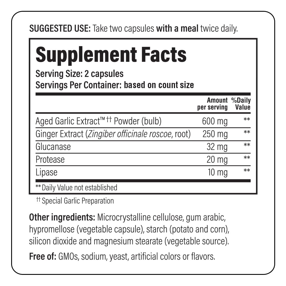 Kyolic Aged Garlic Extract Formula 102, Cleanse & Digestion*, Ginger and Enzyme Complex, 200 Capsules