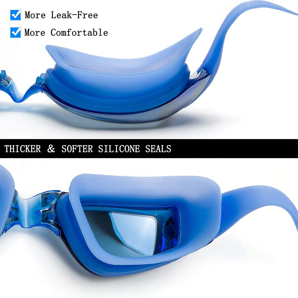 Aokelily Swim Goggles and Cap Set 4 in 1, UV 400 Protection Lenses Clear Anti-Fog Swimming Goggles Waterproof No Leaking with Nose Clip + Ear Plugs for Adult Men Women Kids (Blue)