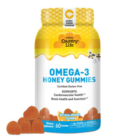 Thumbnail for Country Life Omega-3 Honey Gummies – Cardiovascular & Brain Health Support – Non-GMO, Certified Gluten Free – Naturally Sweetened – 60 Gummies
