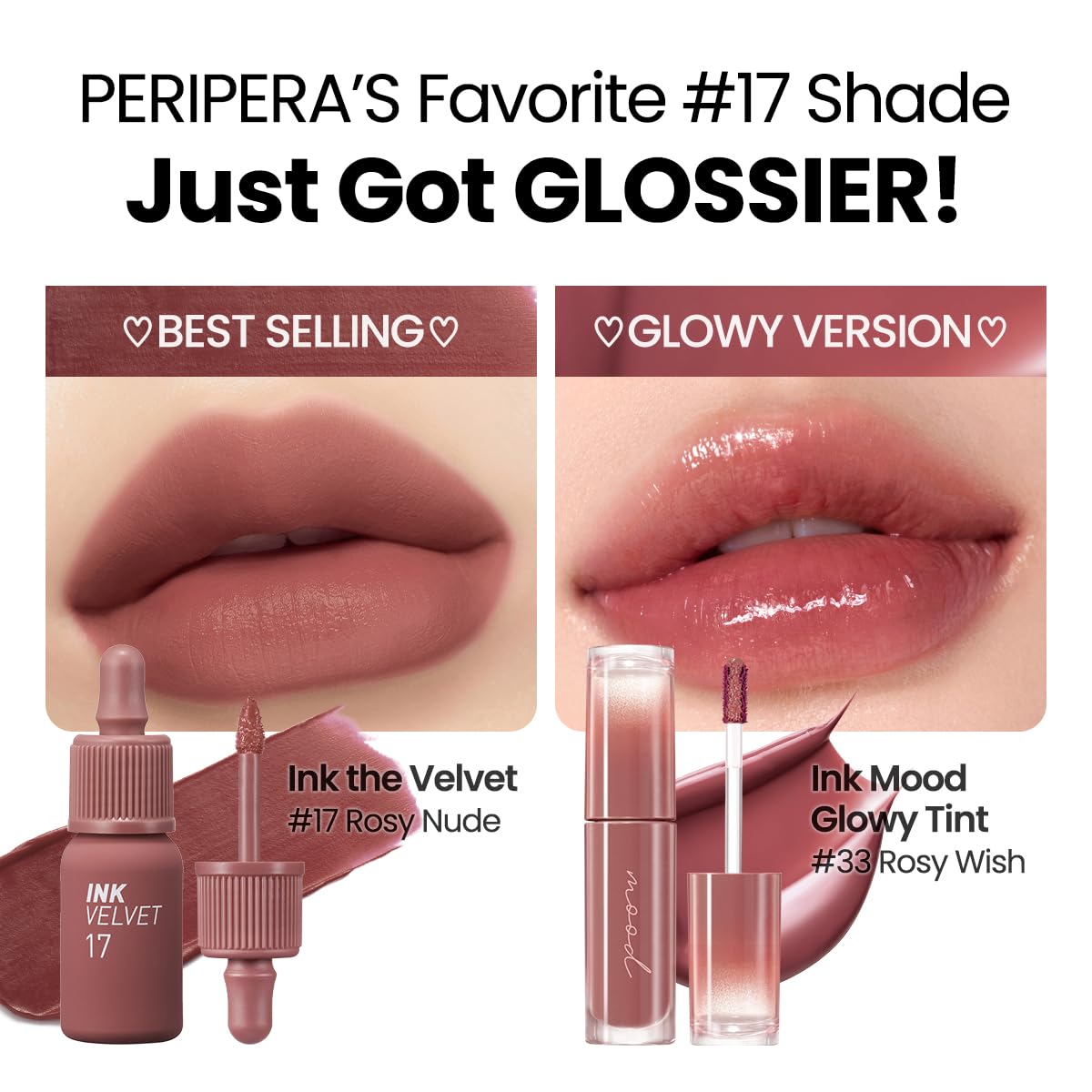 Peripera Ink Mood Glowy Tint | Lip-Plumping, Naturally Moisturizing, Lightweight, Glow-Boosting, Long-Lasting, Comfortable, Non-Sticky, Mask Friendly, No White Film (033 ROSY WISH)