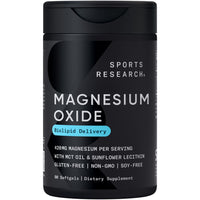 Thumbnail for Sports Research® Magnesium Oxide 420mg with Coconut MCT Oil - Magnesium Supplement for Muscle, Nerve, and Bone Support* - Gluten-Free, Non-GMO - 90 Softgels