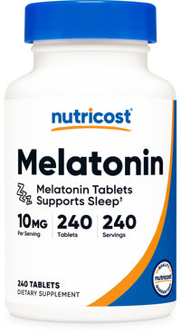 Thumbnail for Nutricost Melatonin 10mg, 240 Tablets - 10mg Per Serving, Non-GMO, Gluten Free