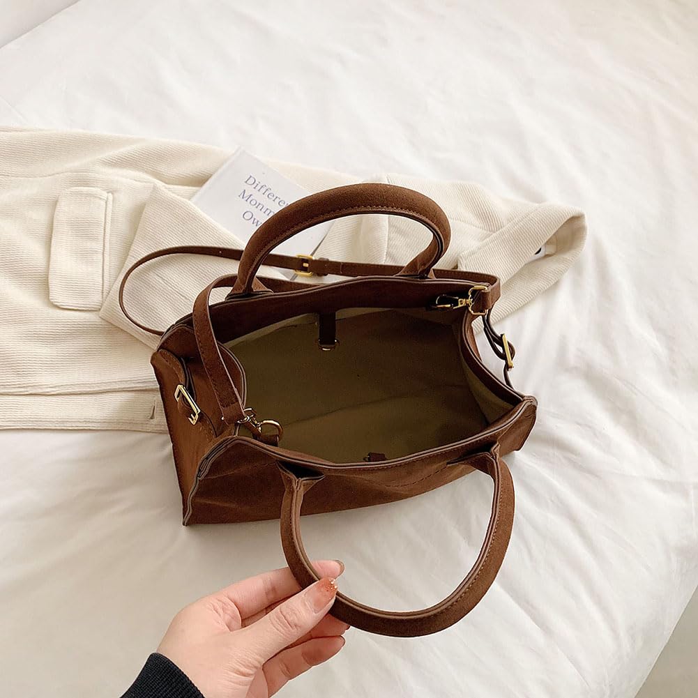 Covelin Women's Retro Suede Tote Bag Ladies' Fashion Shoulder Handbag Top Handle Purse Small Black