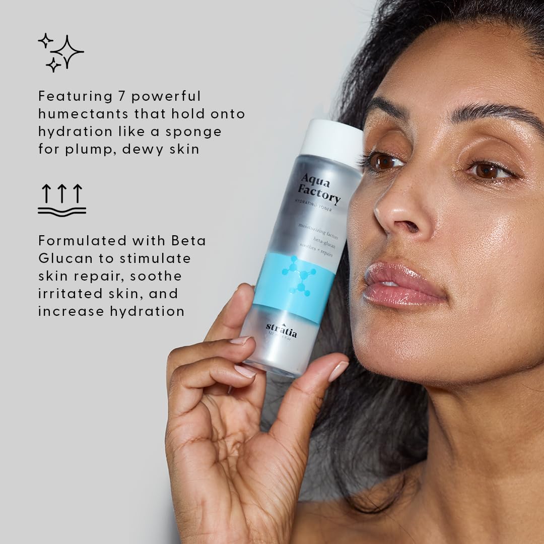 Stratia Aqua Factory Hydrating Toner with Beta Glucan, 7 Moisturizing Factors for Barrier Repair, Nourishing Dry & Sensitive Skin, 4oz