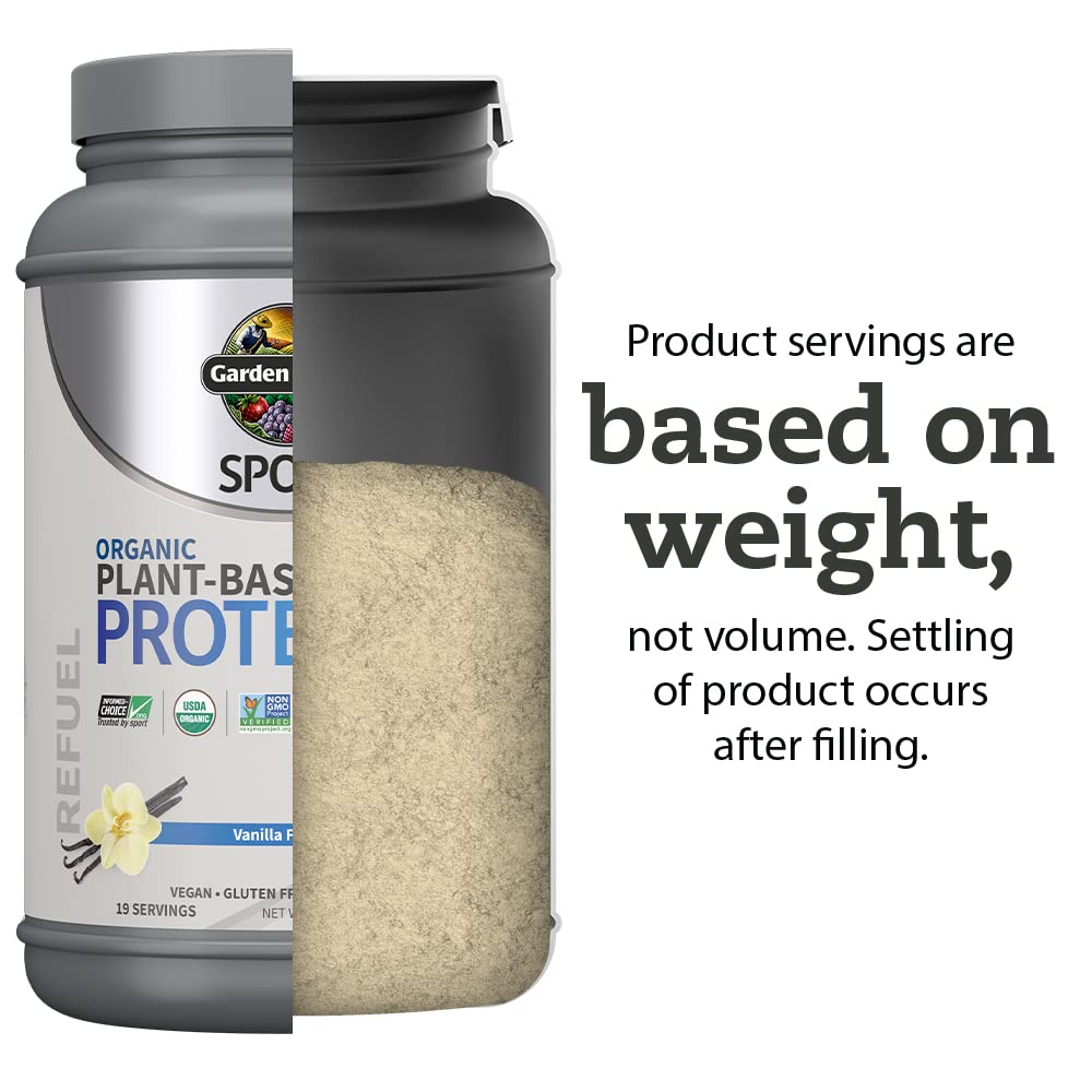 Organic Vegan Vanilla Protein Powder with Probiotics, BCAAs, 30g Plant Protein, NSF Certified, Gluten Free & Sport, Non GMO, Garden of Life Sport Protein Powder - 19 Servings