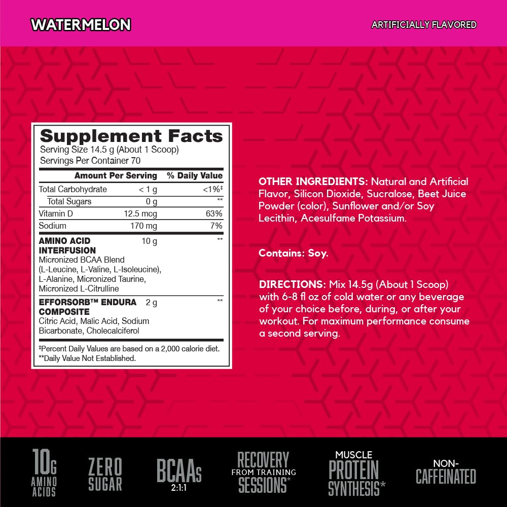 Image 2 of BSN Amino X BCAAs Recovery Powder, Caffeine Free, Watermelon, 70 Servings