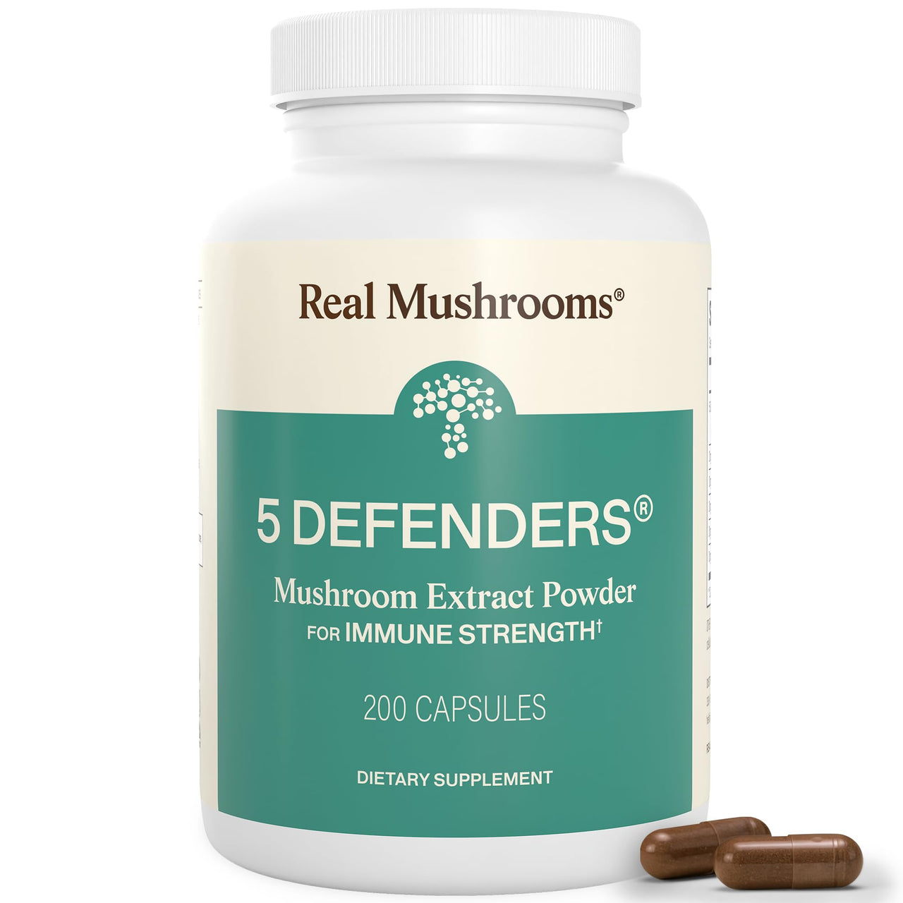 Real Mushrooms 5 Defenders Mushroom Complex – Organic Adaptogenic Mushroom Blend with Chaga, Reishi, Turkey Tail, Maitake & Shiitake for Wellness Support - Mushroom Beta Glucan Capsules - 200 Count