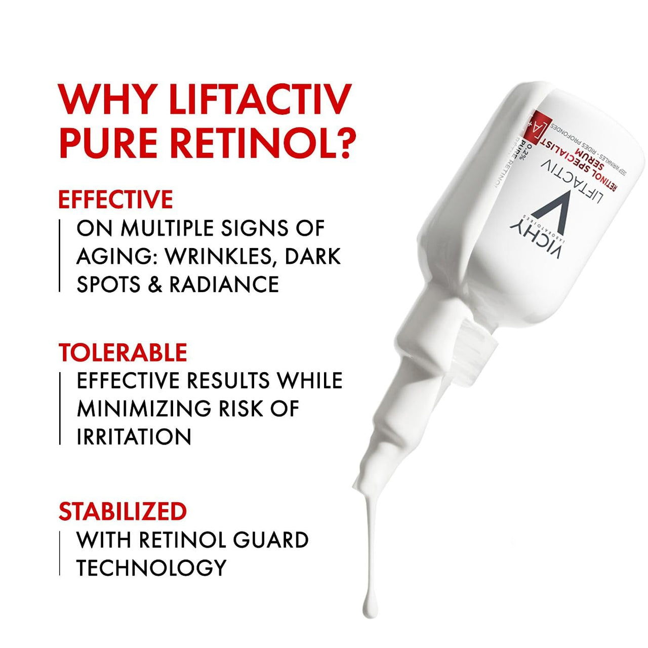 Vichy LiftActiv Pure Retinol Serum for Face, Anti-Aging Face Serum for Wrinkles & Fine Lines, .2% Retinol + Peptides, Resurfaces Skin Sexture To Smooth & Firm Skin, 1 Fl. Oz.