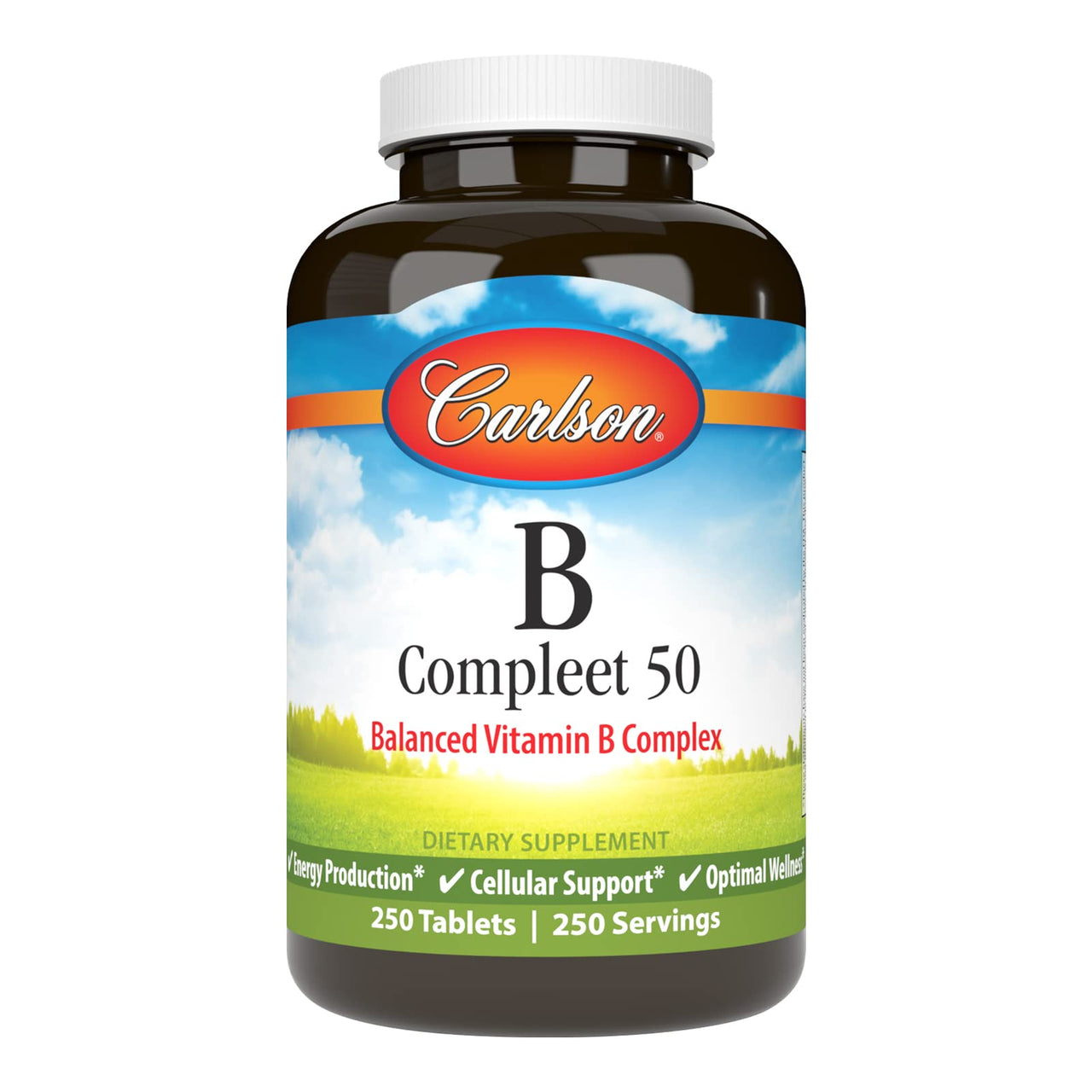 Carlson - B Compleet 50, Balanced Vitamin B Complex, Energy Production, Cellular Support & Optimal Wellness, 250 Tablets