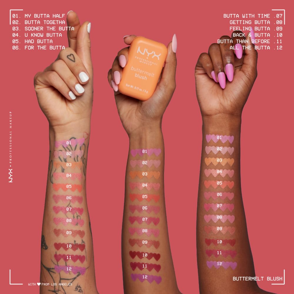 NYX PROFESSIONAL MAKEUP Buttermelt Powder Blush, Fade and Transfer-Resistant Blush, Up to 12HR Make Up Wear, Vegan Formula - All The Butta