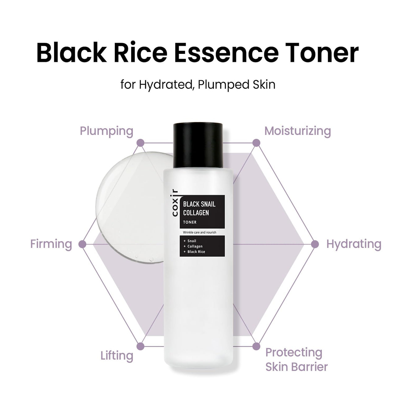 Coxir Black Snail Collagen Toner L Essence Toner For Pluming, Moisturizing L Black-3-Complex: Black Rice, Bean, Sesame, Snail Mucin, Collagen L Korean Skin Care, Fragrance-Free [150Ml /5.07 Fl.Oz]