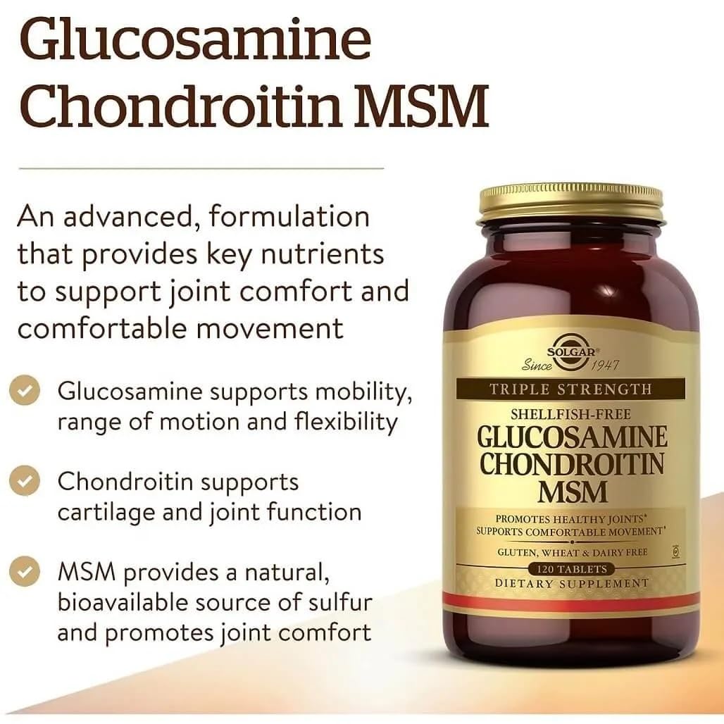 Solgar Triple Strength Glucosamine Chondroitin MSM, 120 Tablets - Promotes Healthy Joints, Supports Comfortable Movement - Shellfish Free - Gluten Free, Dairy Free - 60 Servings