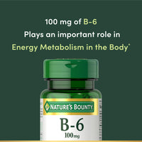 Thumbnail for Nature's Bounty Vitamin B6 100mg Tablets - Supports Energy Metabolism & Nervous System Health, 100 Ct