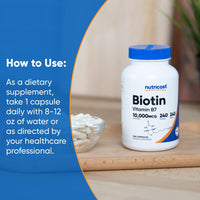 Thumbnail for Nutricost Biotin (Vitamin B7) 10,000mcg (10mg) Vitamin Supplement, 240 Capsules - Vegetarian, Gluten Free, Quick Release, Non-GMO