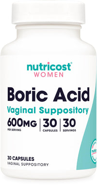 Thumbnail for Nutricost Boric Acid 600mg, 30 Capsules - Vaginal Suppository - Non-GMO - for Women