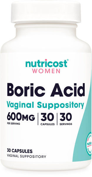 Nutricost Boric Acid 600mg, 30 Capsules - Vaginal Suppository - Non-GMO - for Women
