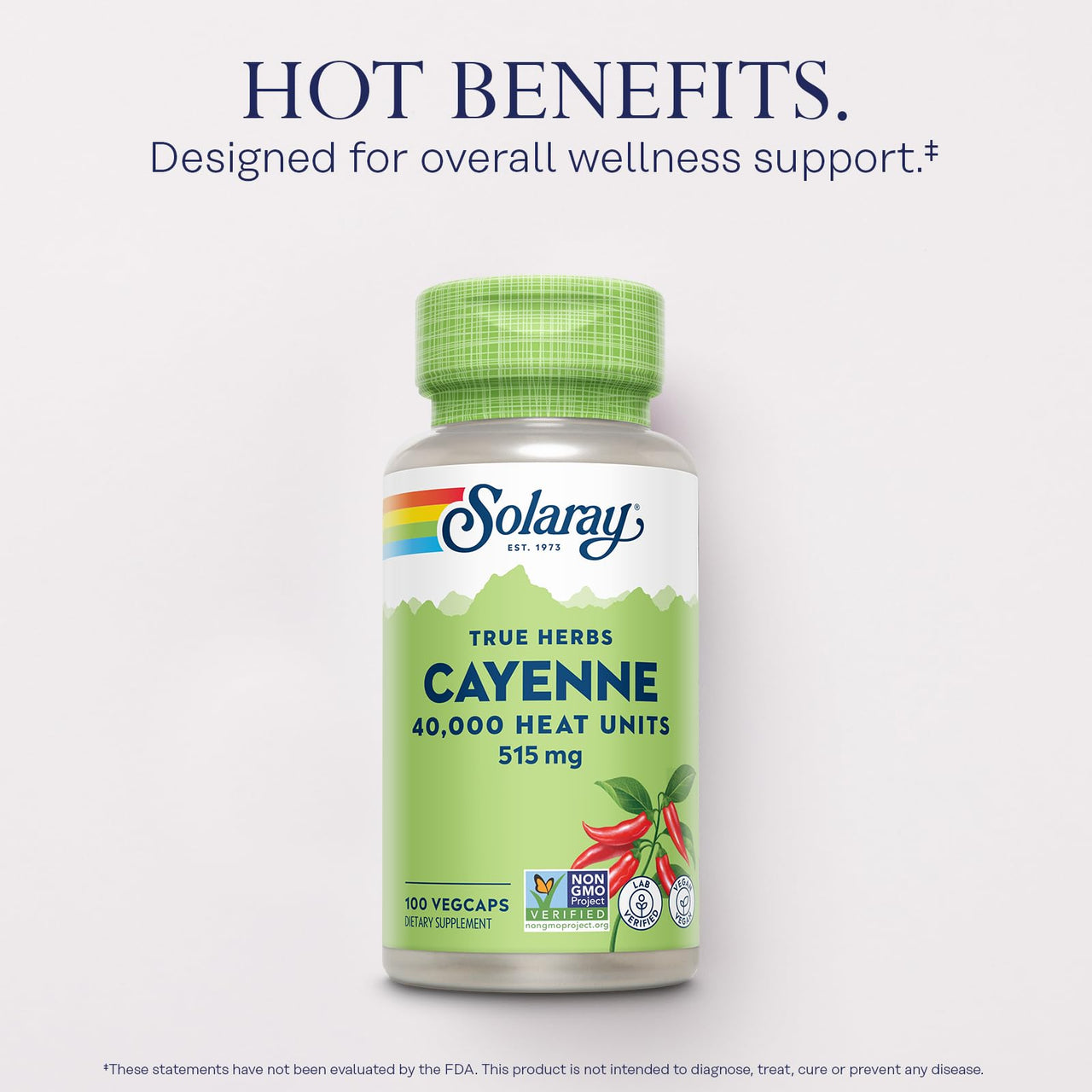 Solaray Cayenne 40,000 Heat Units - Cayenne Pepper Capsule Supplement for Women & Men, 515 mg per Capsule, Capsaicin Supplements, Health and Wellness Support - 100 Ct Veg Caps