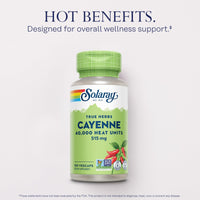 Thumbnail for Solaray Cayenne 40,000 Heat Units - Cayenne Pepper Capsule Supplement for Women & Men, 515 mg per Capsule, Capsaicin Supplements, Health and Wellness Support - 100 Ct Veg Caps