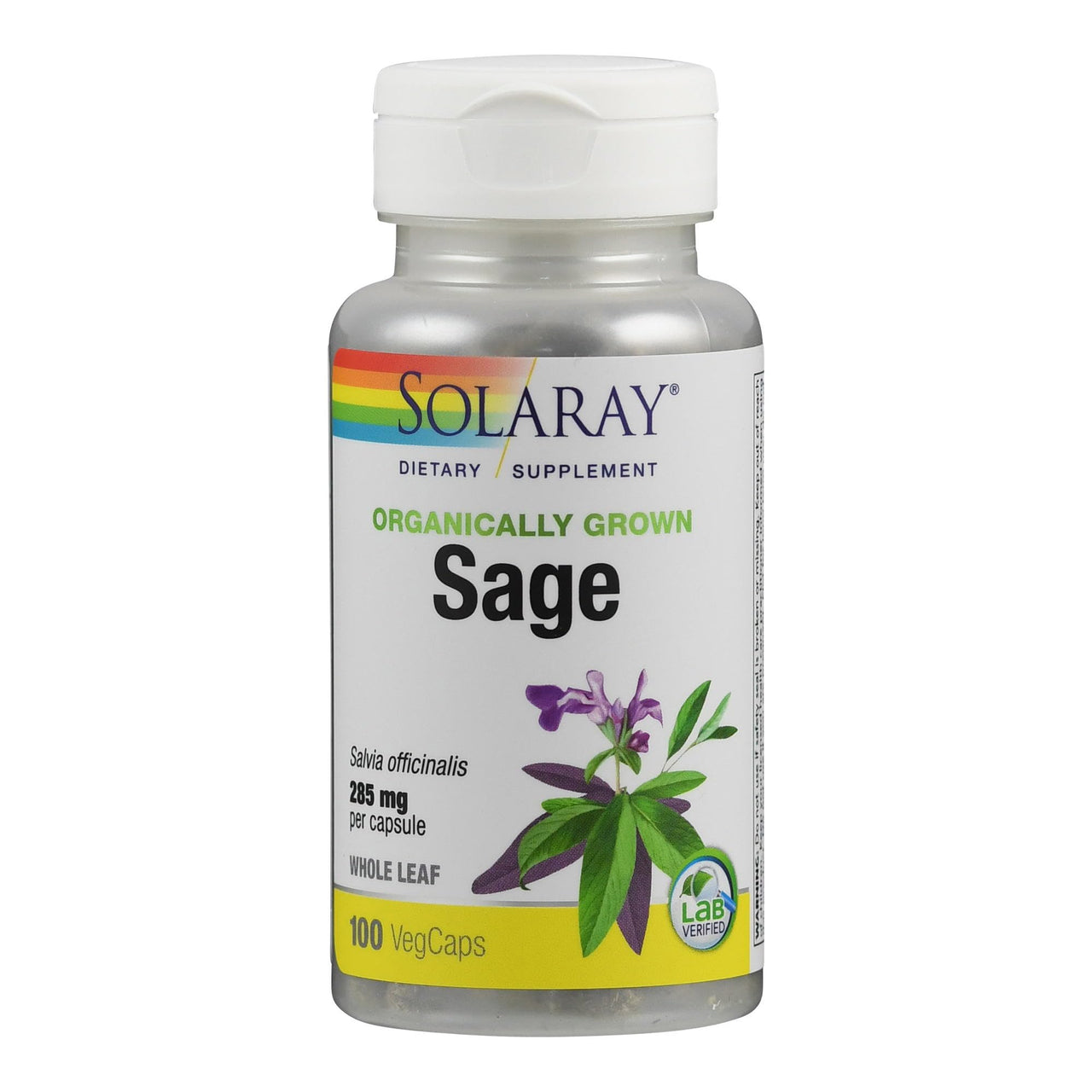 SOLARAY Sage Leaves Supplement for Women & Men - Sage Leaf Capsules, Natural Herbal Support for Immune System, 570 mg, Non GMO - 100 Veg Caps