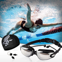 Thumbnail for Aokelily Swim Goggles and Cap Set 4 in 1, UV 400 Protection Lenses Clear Anti-Fog Swimming Goggles Waterproof No Leaking with Nose Clip + Ear Plugs for Adult Men Women Kids (Black)