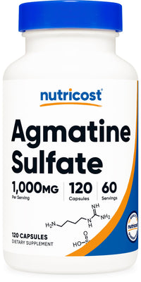 Thumbnail for Nutricost Agmatine Sulfate 1000mg, 120 Capsules - Gluten Free, Non GMO, 500mg Per Capsule