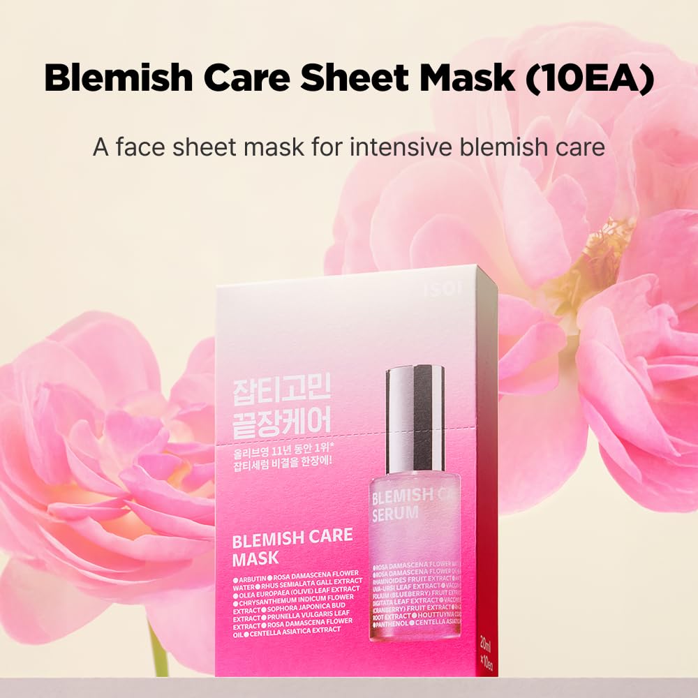 ISOI Blemish Care Mask Pack 10EA, Hydrating and Clarifying Face Mask with Bulgarian Rose Oil, Korean Skin Care