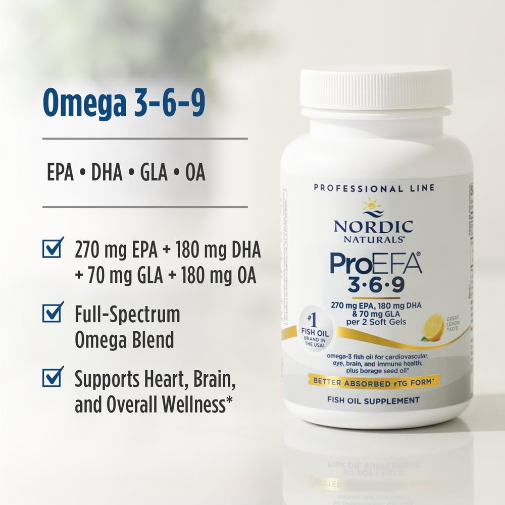 Nordic Naturals ProEFA 3-6-9, Lemon Flavor - 90 Soft Gels - 565 mg Omega-3 - EPA & DHA with Added GLA - Healthy Skin, Cognition, & Positive Mood - Non-GMO - 45 Servings