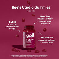 Thumbnail for Goli Beets Cardio Gummies with CoQ10 and Vitamin B12 - Beetroot Extract - Cardiovascular Wellness - Vegan, Non-GMO, Gluten-Free