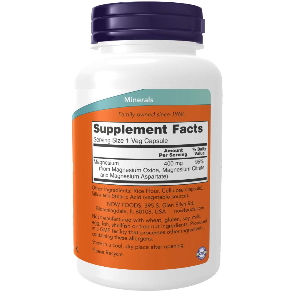 NOW Magnesium 400mg,180 Capsules (Pack of 2)