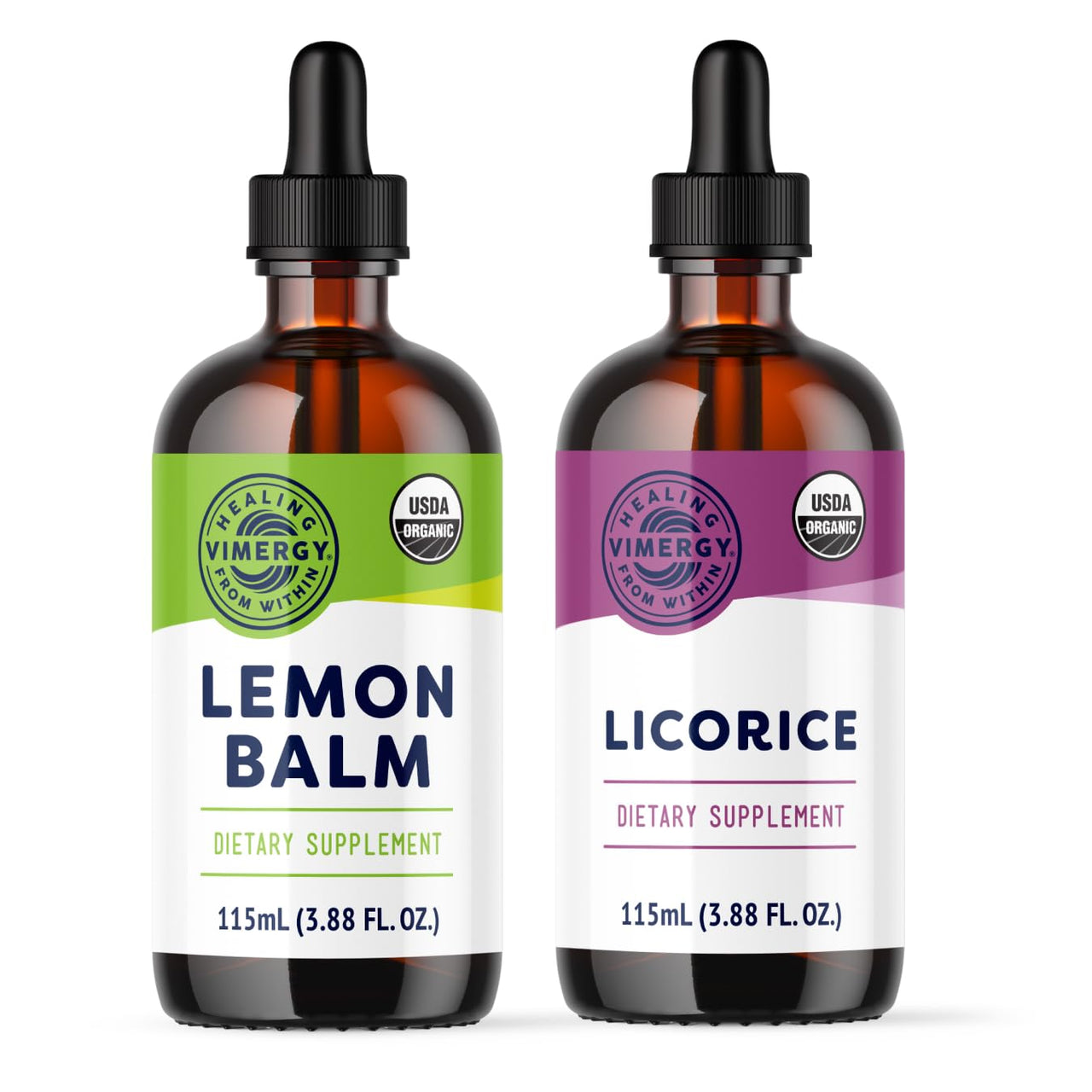 Vimergy GLP-1 Digestive Kit* – Lemon Balm (115ml) + Licorice (115ml) – Digestive + Stress Support – Organic, Vegan, Kosher – Fast-Absorbing Liquid Extracts – Herbal Tea Companion for GLP-1 Users