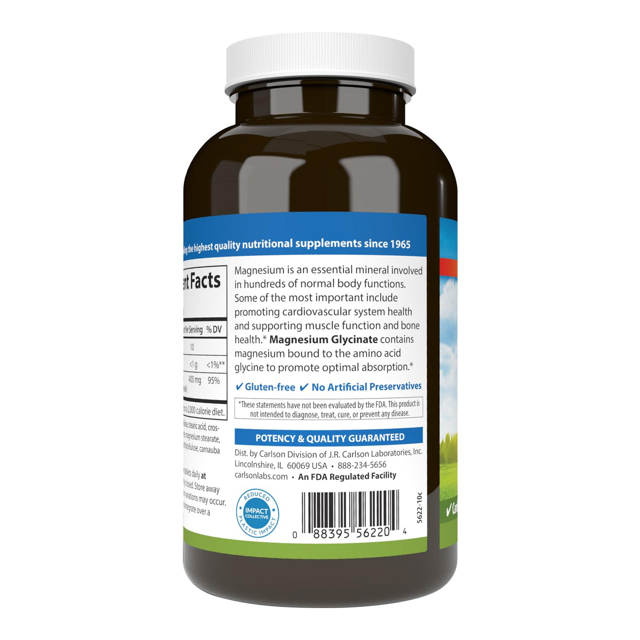 Carlson – Buffered Magnesium, 400 mg – Gentle Absorption for Heart & Muscle Function, Bone Support, 240 Tablets