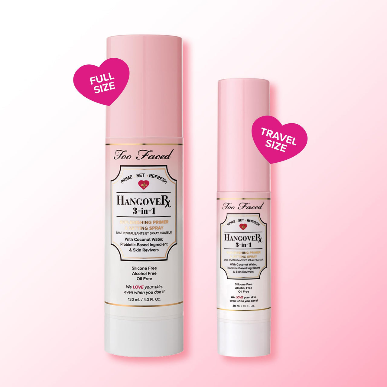 Too Faced Hangover 3-in-1 Primer & Setting Spray | Long Lasting + Hydrating, 4.1 Fl Oz, Clear