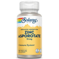 Thumbnail for Solaray Zinc Asporotate 15mg Chelated Complex | Immune & Endocrine Support, Cell & Skin Health Formula, 100 VegCaps