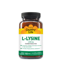 Thumbnail for Country Life L-Lysine 1000mg with B-6, Supports Immune Health, Promotes Collagen Renewal in Lips and Mouth, 100-Count, Certified Gluten Free, Certified Vegan