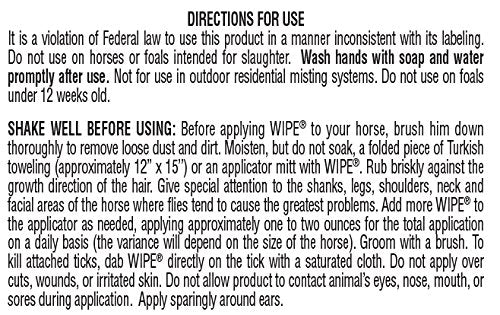 Farnam Wipe Original Formula Fly and Tick Protectant for Horses, Ready-to-Use Formula, 32 Fluid Ounces, One Quart Container