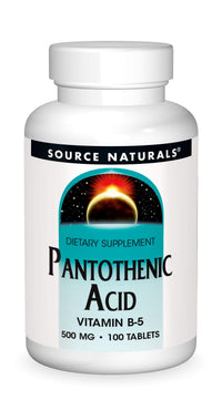 Thumbnail for Source Naturals Pantothenic Acid 500 mg Vitamin B-5 Dietary Supplement - 100 Tablets