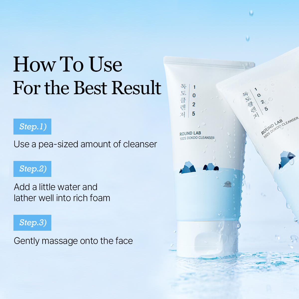 ROUND LAB 1025 Dokdo Cleanser 5.07 Fl Oz, Low pH Facial Cleanser for Sensitive Skin, Rich Soft Bubbles for Deep Cleansing and Makeup Removal, Hydrating Face Wash with Deep Sea Water, Korean Skin Care