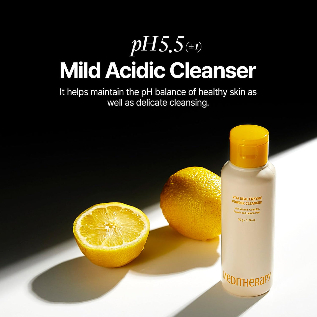 Vita Real Enzyme Powder Cleanser - Gentle Exfoliating Face Wash for Normal to Sensitive Skin - Hydrating Facial Oil Cleanser with Vitamin & Papain Enzyme - Lemon Peel for Dead Skin Cells - 1.76 oz