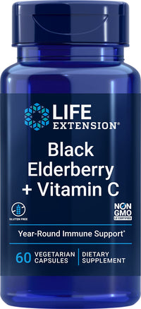 Thumbnail for Life Extension Black Elderberry + Vitamin C, Everyday Immune Support from Elderberry & Vitamin C, Gluten Free, Non-GMO, Vegetarian, 60 Capsules