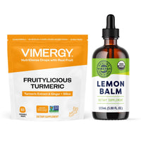 Thumbnail for Vimergy NutriDense Fruitylicious Turmeric + Ginger Chewables (60 Count) & Liquid Lemon Balm (115 mL)