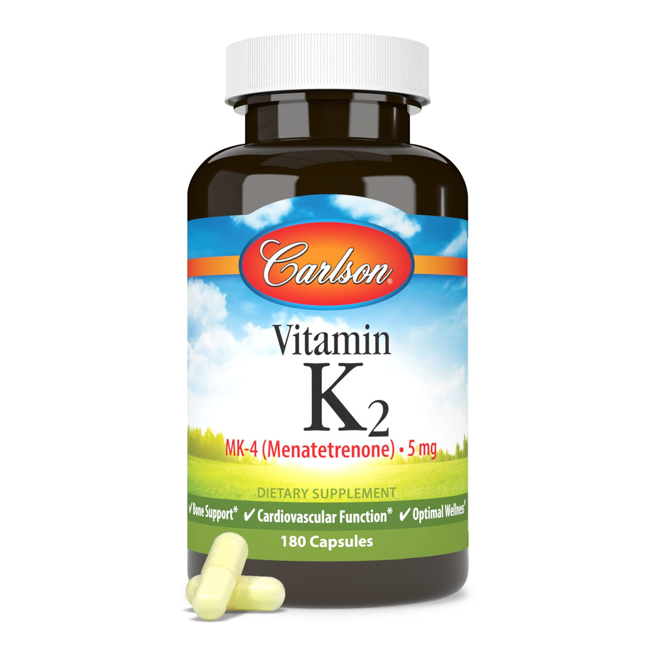 Carlson - Vitamin K2 MK-4 (Menatetrenone), 5 mg, Vitamin K Supplement, Bone Support, K2 Vitamin, Soy-Free, Vitamin K-2, 180 Capsules