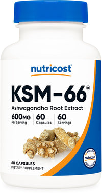 Thumbnail for Nutricost KSM-66 Ashwagandha Root Extract 600mg, 60 Veggie Caps - 5% Withanolides - with BioPerine - Full-Spectrum Root Extract