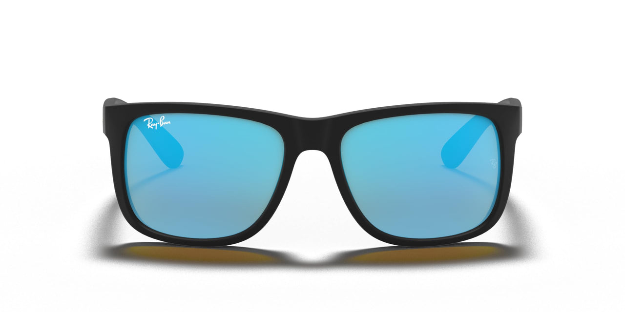 Ray-Ban RB4165 Justin Rectangular Sunglasses, Rubber Black/Blue Flash, 55 mm