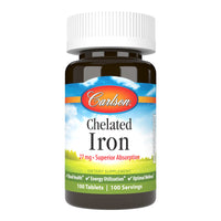Thumbnail for Carlson - Chelated Iron, 27 mg Superior Absorption, Blood Health, Energy Utilization & Optimal Wellness, 100 Tablets