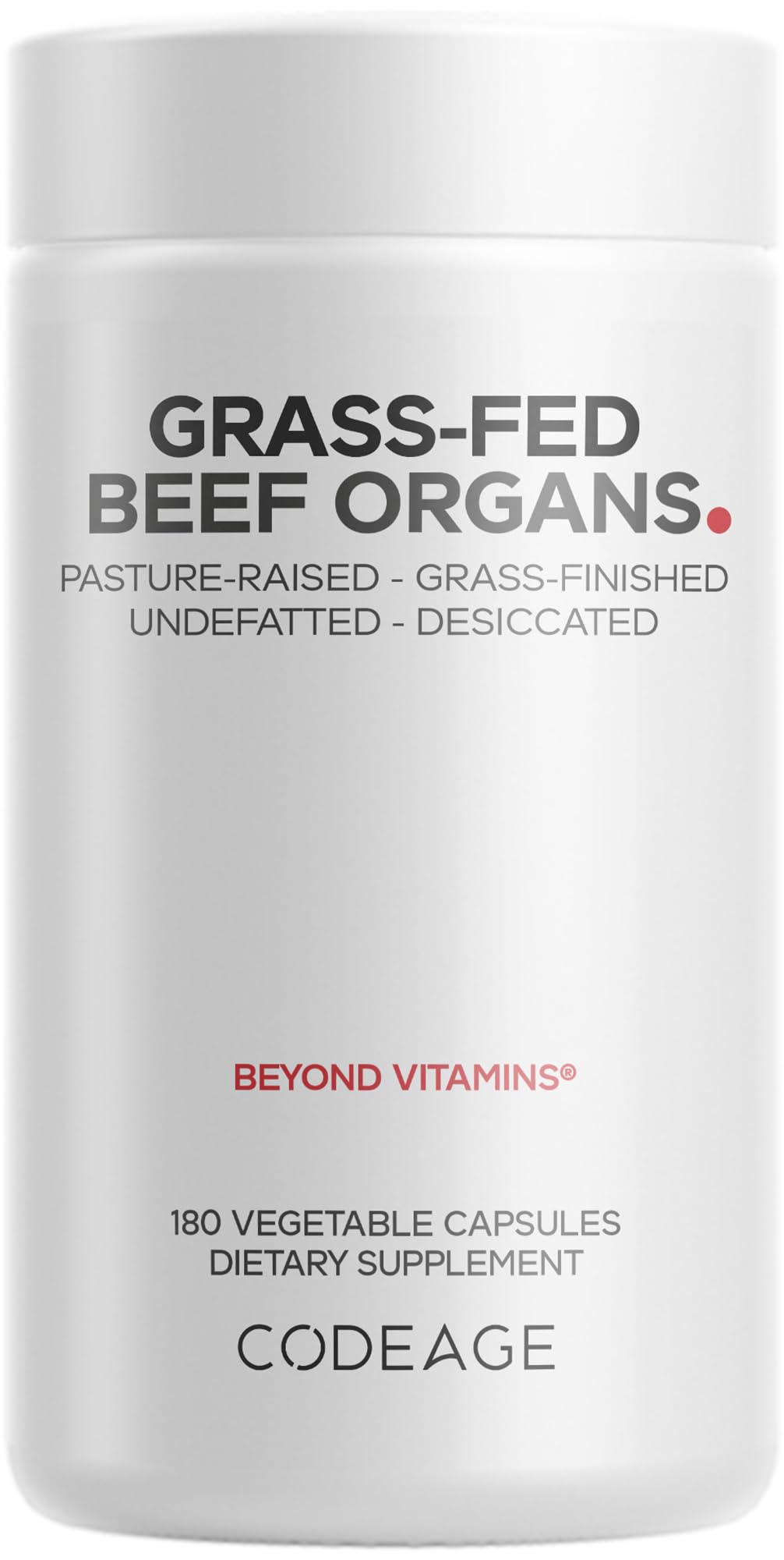 Codeage Grass Fed Beef Organs Supplement – Glandulars Supplements - Freeze Dried, Non-Defatted, Desiccated Liver, Heart, Kidney, Pancreas & Spleen Bovine Pills – Beef Vitamins - Non-GMO -180 Capsules