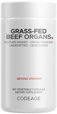 Thumbnail for Codeage Grass Fed Beef Organs Supplement – Glandulars Supplements - Freeze Dried, Non-Defatted, Desiccated Liver, Heart, Kidney, Pancreas & Spleen Bovine Pills – Beef Vitamins - Non-GMO -180 Capsules