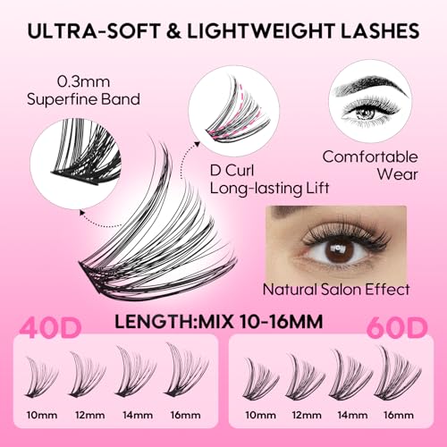 Image 5 of Azenlo Lash Extensions 40D+60D Cluster 240pcs DIY Wispy Lash Clusters 10-16mm Eyelash Clusters for Beginners At Home Individual Thin Band Lash Kit (40D+60D Kit)