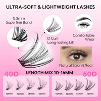 Thumbnail for Image 5 of Azenlo Lash Extensions 40D+60D Cluster 240pcs DIY Wispy Lash Clusters 10-16mm Eyelash Clusters for Beginners At Home Individual Thin Band Lash Kit (40D+60D Kit)
