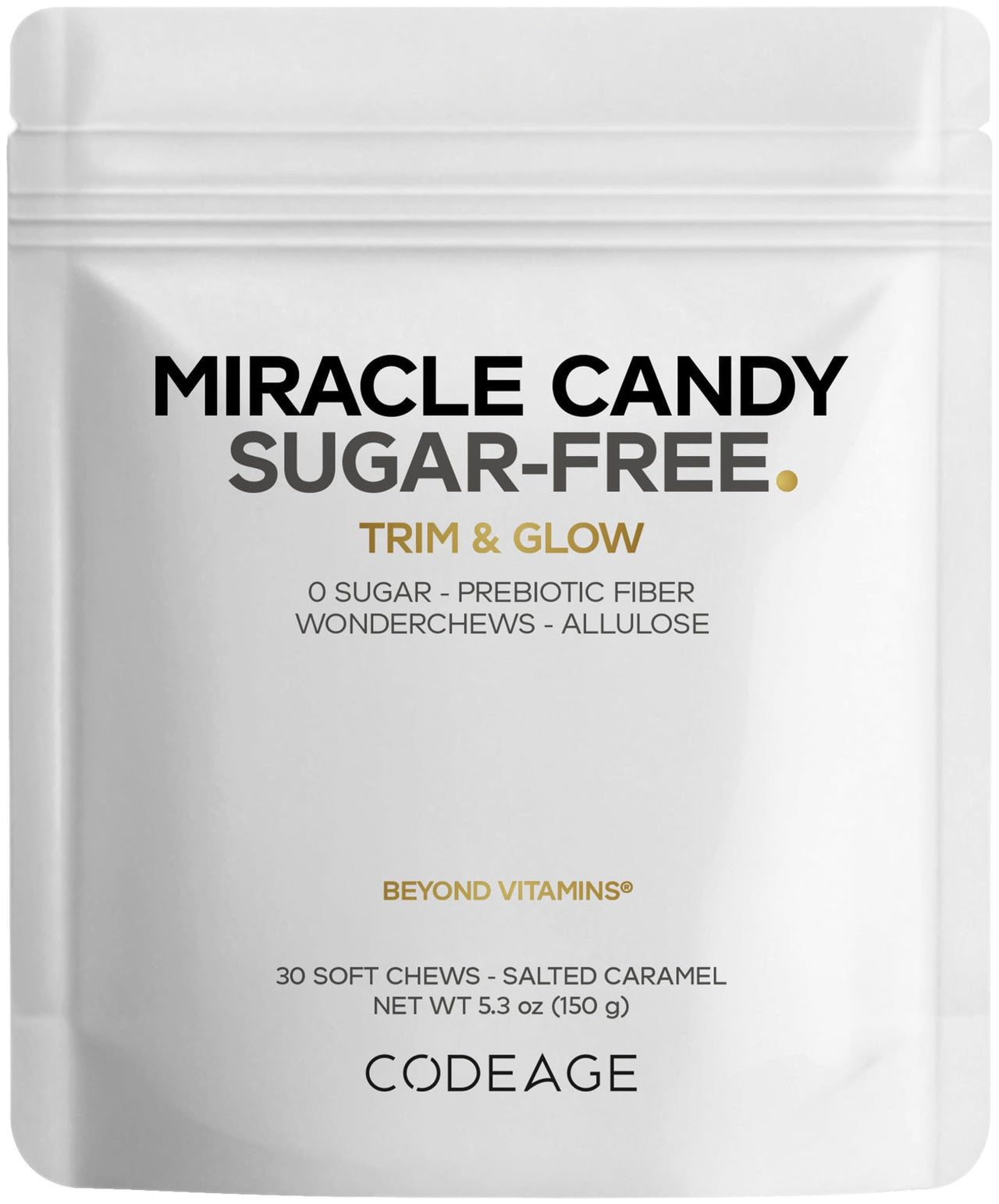 Codeage Miracle Candy Sugar-Free Candies, Salted Caramel Flavor Soft Chews – Allulose, Prebiotic Fiber – Low-Calorie Wonderchews – 0g Sugar Soft Chews - 30 Count